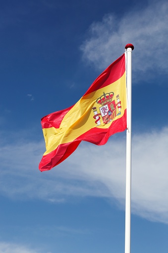 Flag of Spain waving in the sky