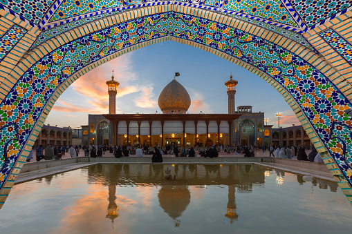 Shiraz, Iran - April 5, 2018: Holy shrine of Shah Cheragh, an important religious site, in Shiraz, Iran.