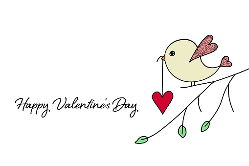 Valentines Day card. Bird carrying heart
