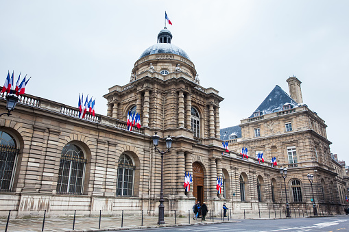 PARIS, FRANCE - MARCH, 2018: The Senate of France located at the  Luxembourg Palace in the 6th arrondissement of Paris