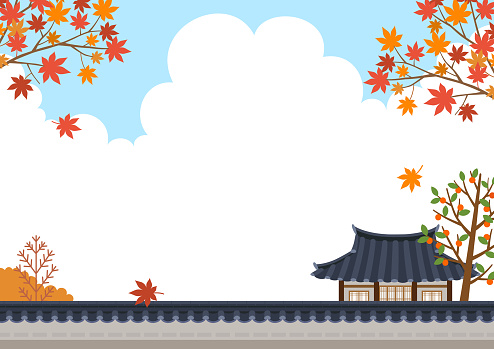 autumn,festival,Chuseok,maple,tree ,Korean, traditional, house,stone,wall,fence, landscape,holiday,harvest,Hanok,background