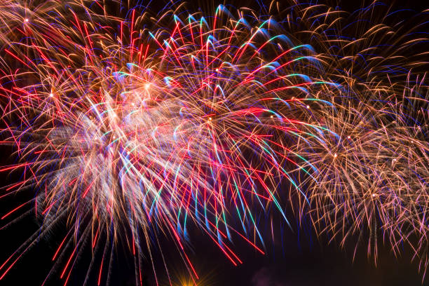 istock bright beautiful salute in the night sky at the event 1010980390