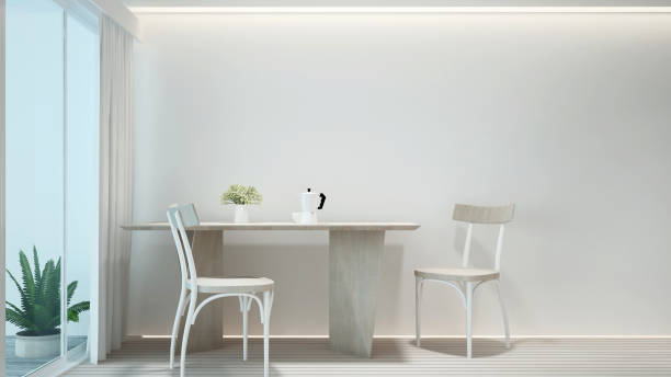 istock Dining room and workplace minimal style in hotel or apartment. Dining room interior simple design. 3D Illustration 1010980878