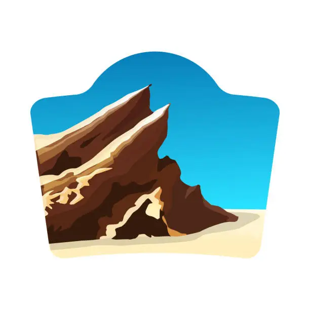 Vector illustration of travel logo concept with vasquez rocks, blue sky