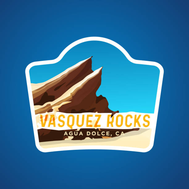 ilustrações de stock, clip art, desenhos animados e ícones de vasquez rocks emblem concept. travelling themed logotype - vasquez rocks