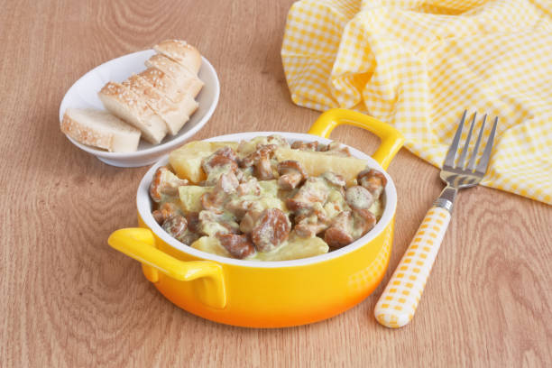 Stewed mushrooms chanterelles stock photo