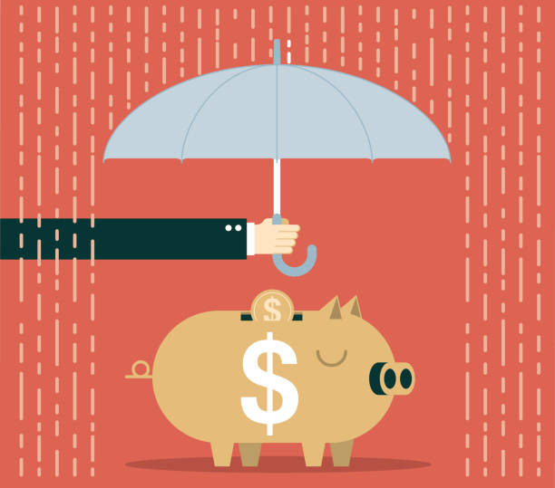 illustrations, cliparts, dessins animés et icônes de protéger sa tirelire - umbrella protection savings currency