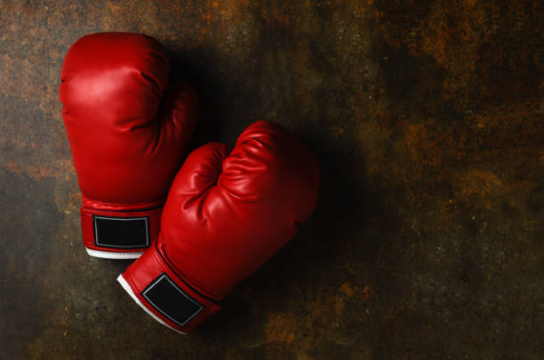 Pair of red leather boxing gloves