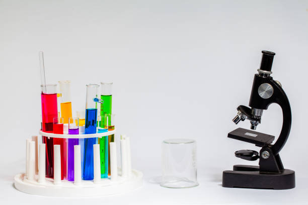 istock Experiment with chemicals in glass tubes.