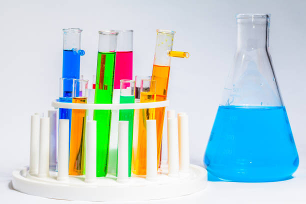 istock Experiment with chemicals in glass tubes.