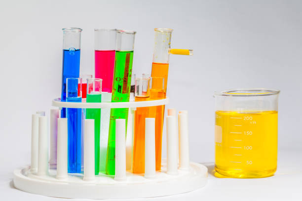 istock Experiment with chemicals in glass tubes.