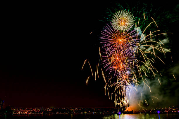 istock fireworks lights over the ocean in a big city 1011025402