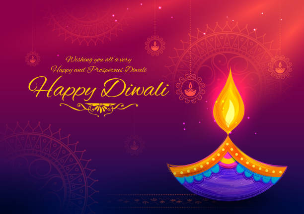 illustrazioni stock, clip art, cartoni animati e icone di tendenza di diya in fiamme su felice sfondo diwali holiday per il festival della luce dell'india - diwali