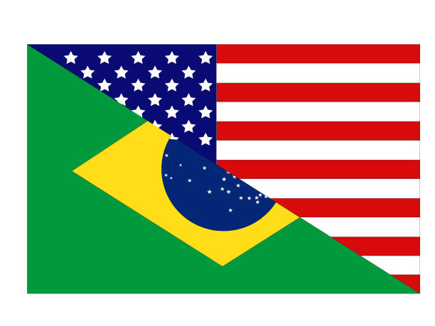 американские и бразильские флаги - brazil serbia stock illustrations