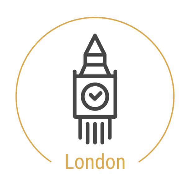 London, Great Britain Vector Line Icon London, Great Britain Vector Line Icon with Gold Circle Isolated on White. London Landmark - Emblem - Print - Label - Symbol. Big Ben Tower Pictogram. World Cities Collection. clock tower stock illustrations