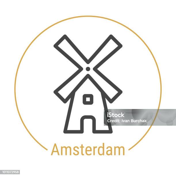 Amsterdam Netherlands Vector Line Icon Stock Illustration - Download Image Now - Netherlands, Windmill, Icon Symbol