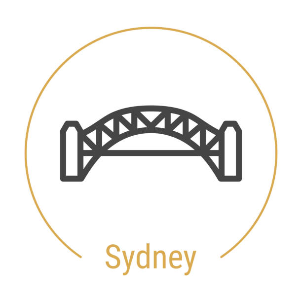 시드니, 호주 벡터 라인 아이콘 - sydney harbor bridge sydney harbor bridge sydney australia stock illustrations