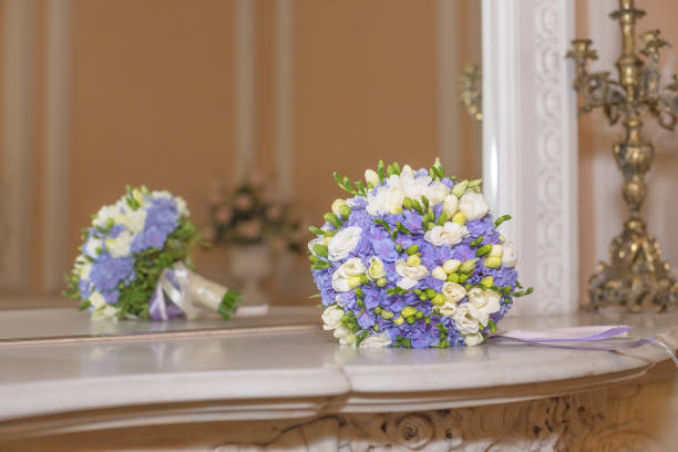 istock Flower bouquet composition with blue hydrangea, ranunculus and peonies 1011077274