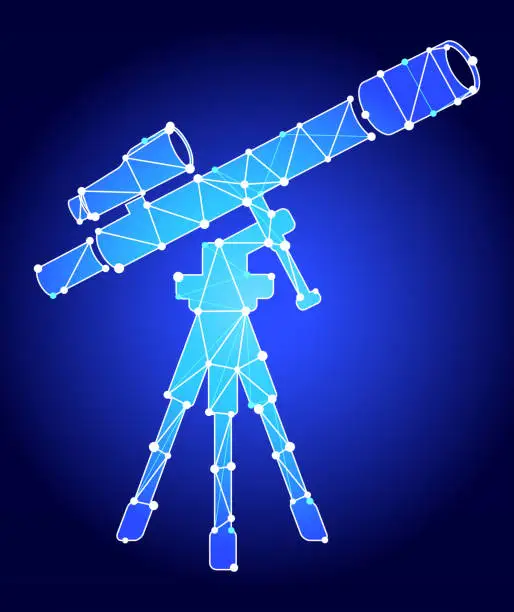 Vector illustration of Telescope and Finder Scope on Tripod Blue Triangle Node Vector Pattern