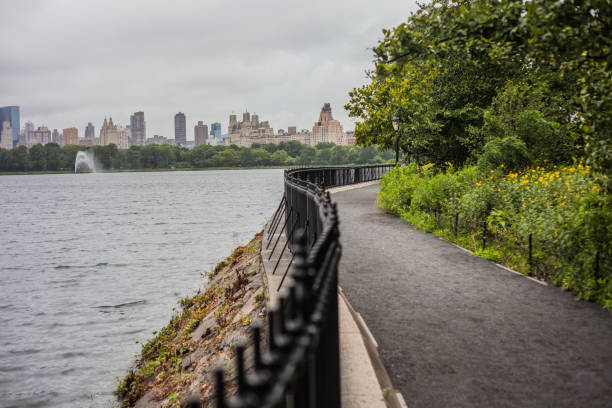 An overcast day on the reservoir in Central Park.