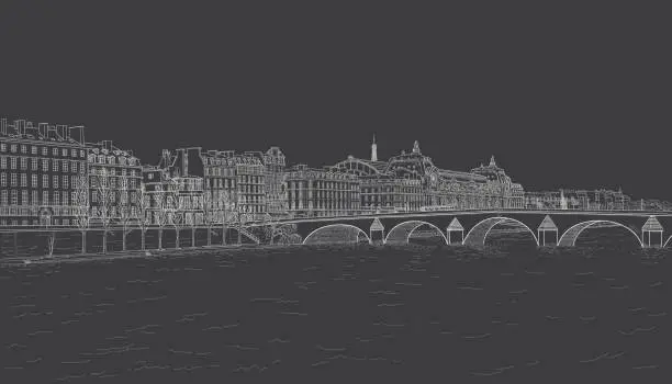 Vector illustration of sketch of Seine embankment