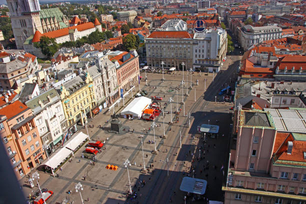 Zagreb, Croatia - September 25, 2016: View of Ban Jelacic square, the central square of the city of Zagreb, Croatia