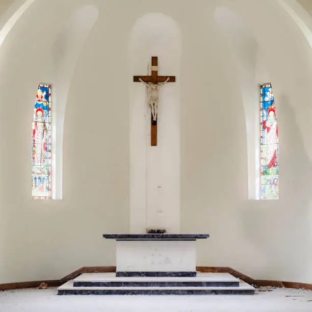 Church interior colourful Italy bright light cute crucifix alter stain glass windows dome uk