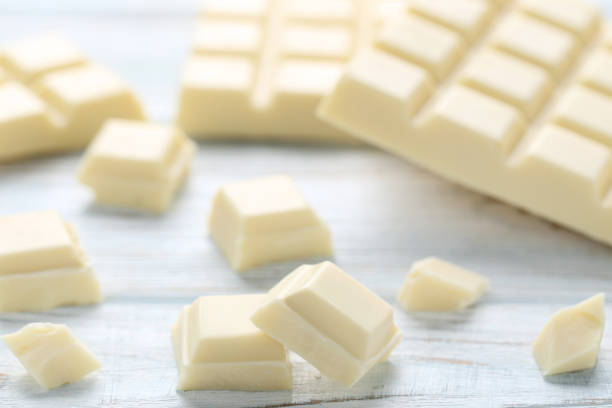 istock White chocolate pieces on wooden table 1011103838