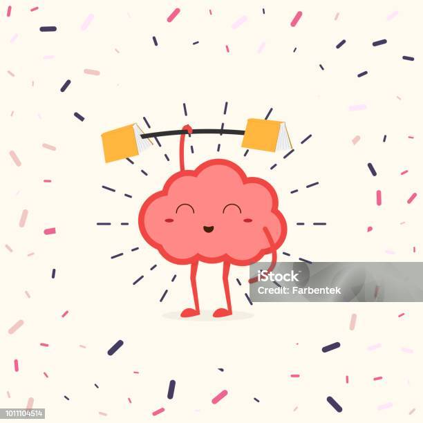 Train Your Brain Human Brain With Fitness Rod Holding Books At Ends Stock Illustration - Download Image Now