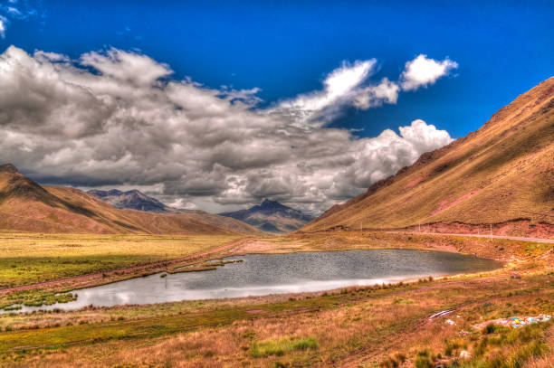 Panoramic view to Andes mountains at Abra La Raya pass, Puno, Peru