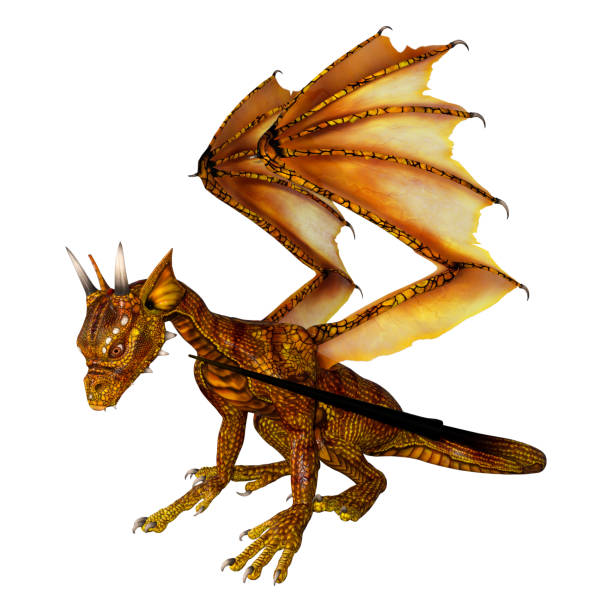 istock 3D illustration golden fairy tale hatchling dragon on white 1011138884