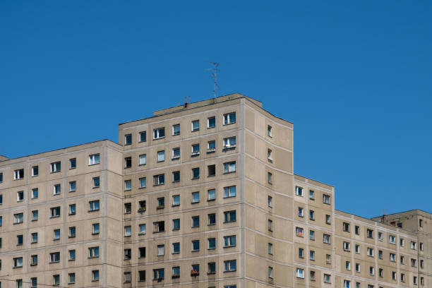 Prefabricated building (Plattenbau) facade in Berlin - Prefabricated building (Plattenbau) facade in Berlin east germany stock pictures, royalty-free photos & images