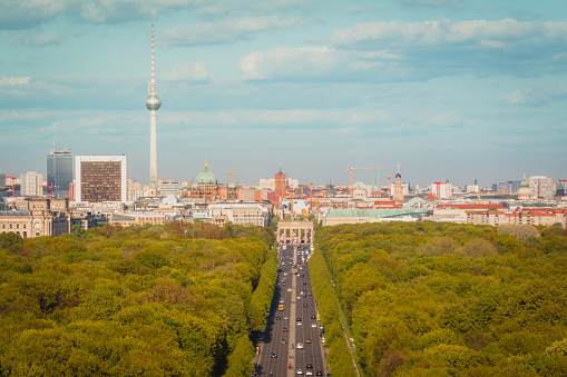 Berlin skyline aerial - Brandenburg Gate, Tv Tower, Reichstag and Red City Hall