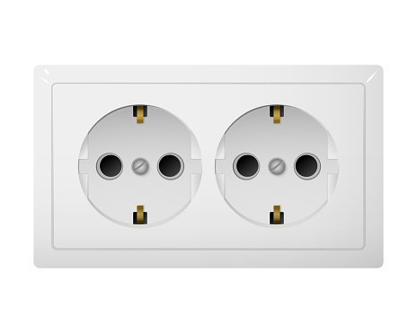 Twin electrical socket Type F. Power plug vector illustration. Realistic receptacle from Russia.