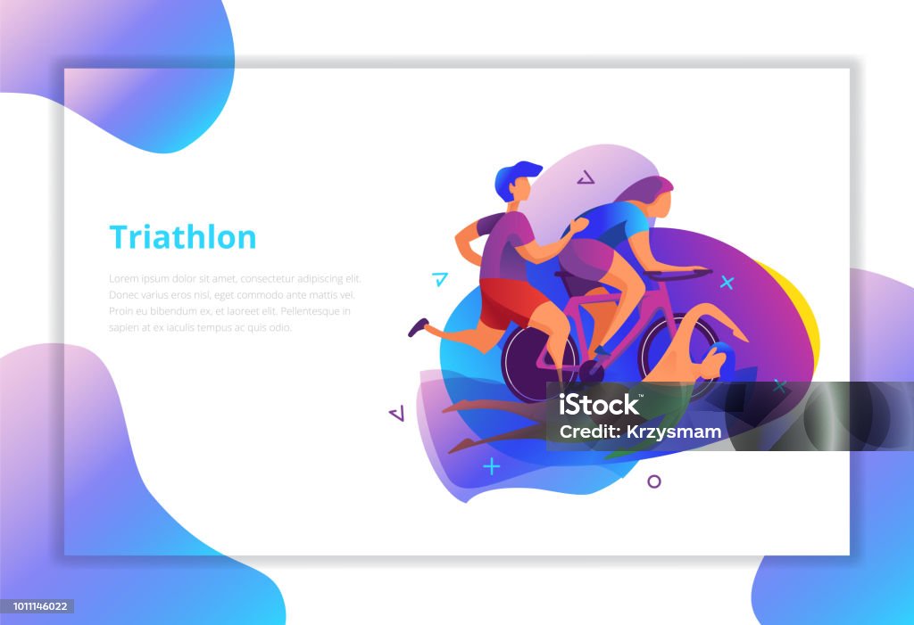 Triathlon-Vektor-Illustration. Sport und Aktivität-Landing-Page. - Lizenzfrei Sport Vektorgrafik