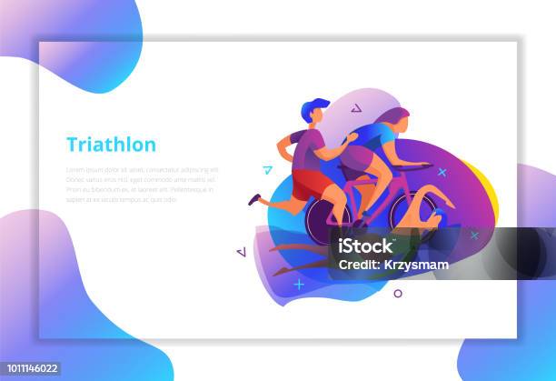 Triathlonvektorillustration Sport Und Aktivitätlandingpage Stock Vektor Art und mehr Bilder von Sport