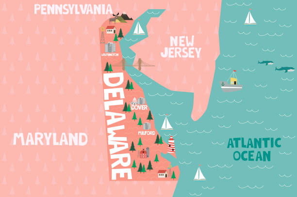 illustrations, cliparts, dessins animés et icônes de carte illustrée de l’état du delaware aux états-unis - delaware