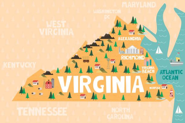 美國 弗吉尼亞州的圖解地圖 - 維珍尼亞州 幅插畫檔、美工圖案、卡通及圖標