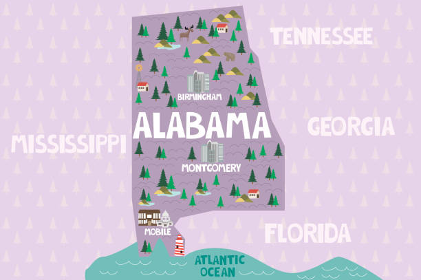 미국에서 알라바 마의 국가의 그림된 지도 - alabama stock illustrations