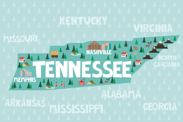 ilustrowana mapa stanu tennessee w stanach zjednoczonych - tennessee map nashville usa stock illustrations