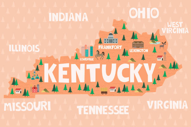 Illustrated map of the state of Kentucky in United States Illustrated map of the state of Kentucky in United States with cities and landmarks. Editable vector illustration frankfort kentucky stock illustrations