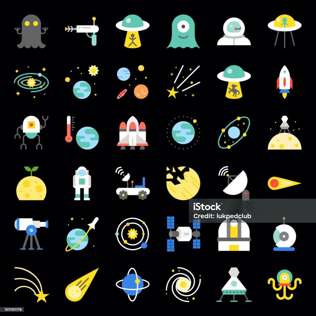 space exploration icon set, design Alien stock vector
