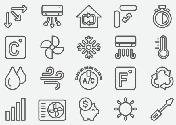 Air Conditioning Line Icons Air Conditioning Line Icons electric fan stock illustrations