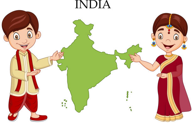 Cartoon Indian Couple Wearing Traditional Costume Stock Illustration -  Download Image Now - India, Childhood, People - iStock