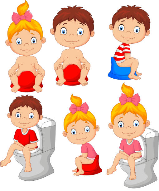 Set of cute little babies sitting on the potty Vector illustration of Set of cute little babies sitting on the potty potty toilet child bathroom stock illustrations
