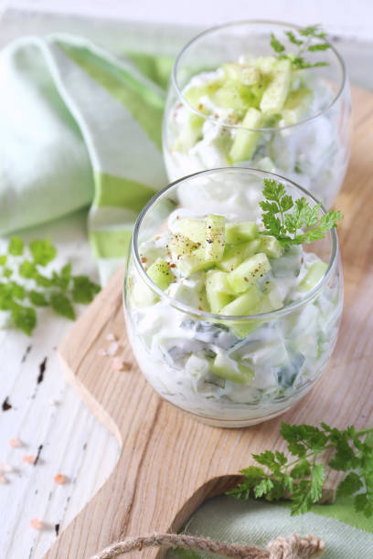 Summer light salad: Greek yogurt, garlic, green and cucumber, two servings