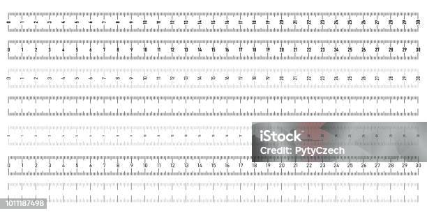 Set Of Both Side Horizontal Rulers Lenght And Size Indicators Distance Units Vector Illustration Stock Illustration - Download Image Now