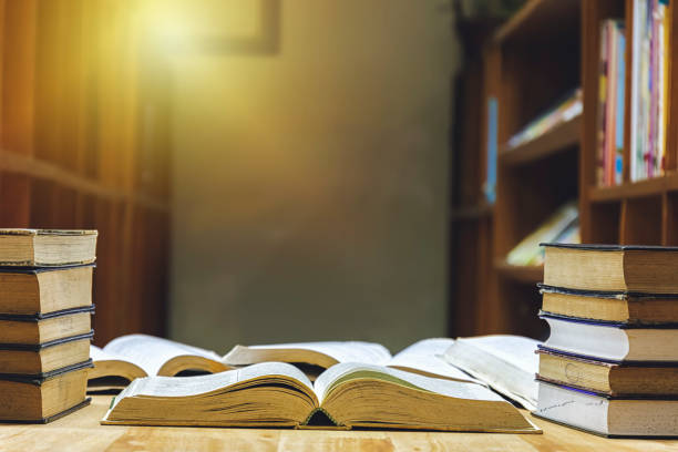 istock The table has many books to read to increase the intelligence. 1011190436