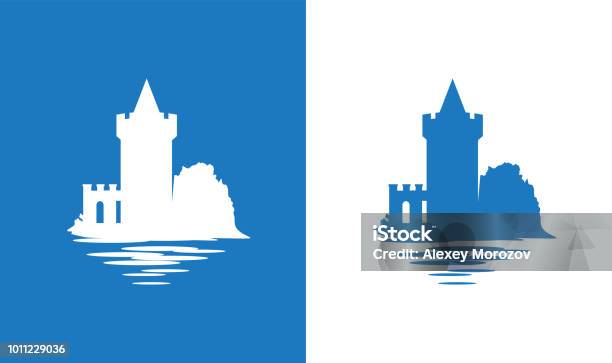 Icon With European Medieval Falkirk Castle In Colors Of Scottish National Flag Stock Illustration - Download Image Now