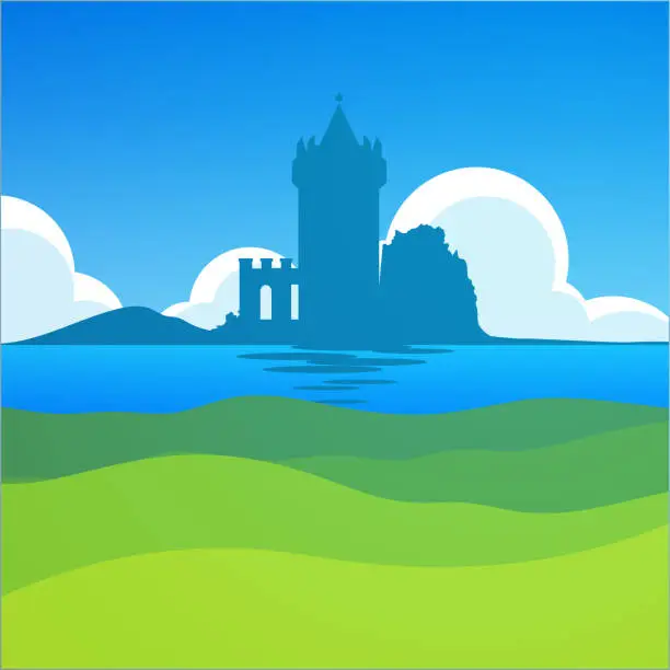 Vector illustration of Castle in Falkirk, Scotland - European Scenic Daily Landscape with Medieval theme.